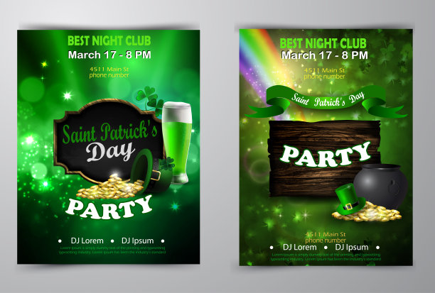 爱尔兰节日圣帕特里克节。派对海报，迪斯科夜海报图片下载