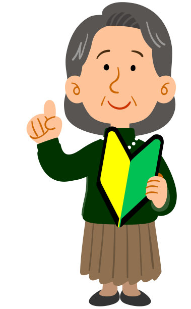 一位年长的女士手里拿着初学者的标记，她解释道图片下载