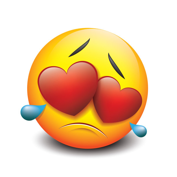 可爱的哭泣悲伤的表情符号在爱，表情符号，笑脸矢量插图图片下载