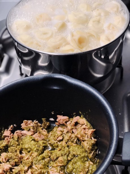 煮馄饨配金枪鱼和香蒜沙司图片下载