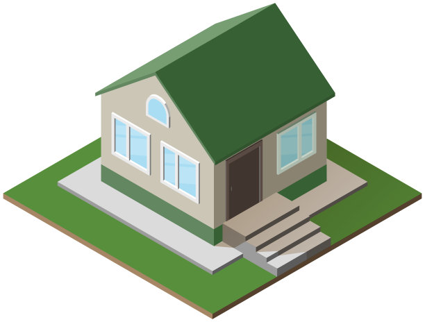 小乡村房子等距图标孤立在白色图片下载