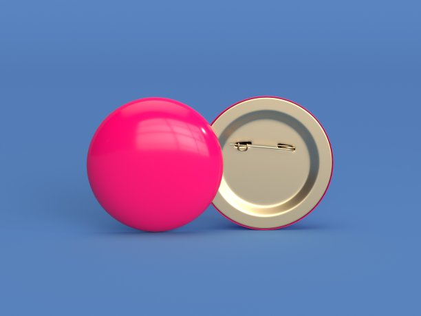 3d渲染粉色徽章引脚隔离在蓝色背景模型模板图片下载