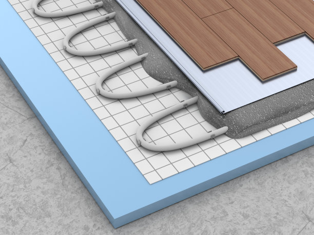 在家里安装地板采暖。素材图片