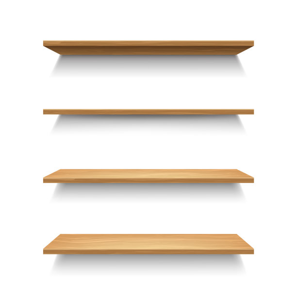 逼真的3d详细木架子设置。向量图片下载