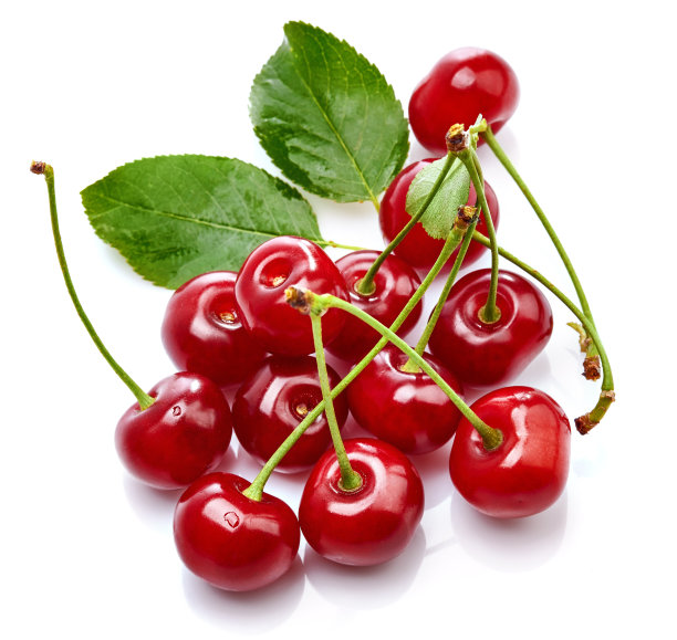 新鲜的绿叶樱桃图片下载