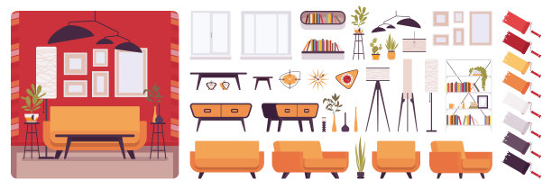 客厅内部，家庭或办公室创建工具包图片下载