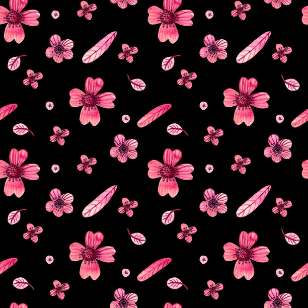 无缝模式与植物元素的花，叶，枝。图片下载