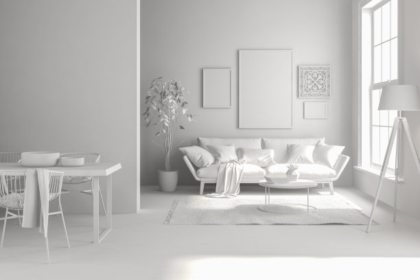 现代客厅内饰，沙发和家具3D效果图图片下载