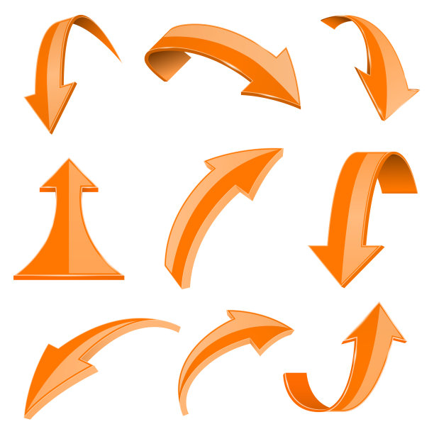 橙色3d闪亮箭头。一组弯曲的图标图片下载