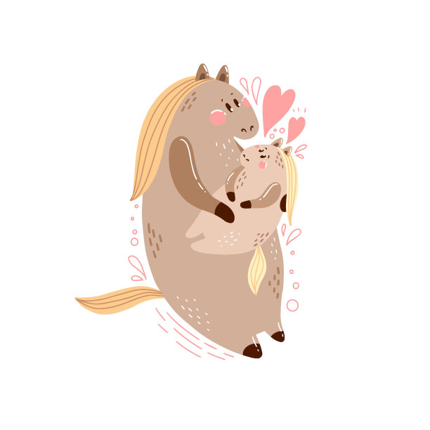 可爱的明信片快乐的家庭与马的图片图片下载