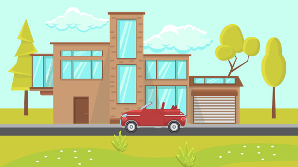 房屋外部设计平面矢量插图图片下载