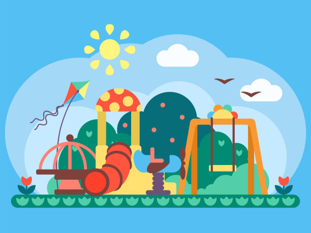 明亮的平面概念的儿童游乐场元素图片下载