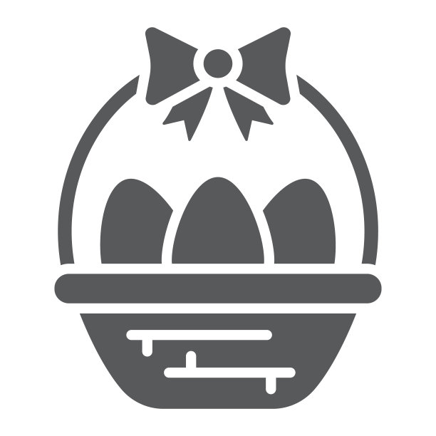 复活节彩蛋在篮子字形图标，装饰和复活节，复活节篮子标志，矢量图形，一个坚实的模式上的白色背景。图片下载