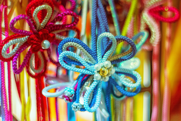 纺织花，日本传统佩戴腰带。和服的传统服装。图片下载