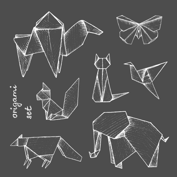 折纸-一套7白色的纸人物的动物图片下载