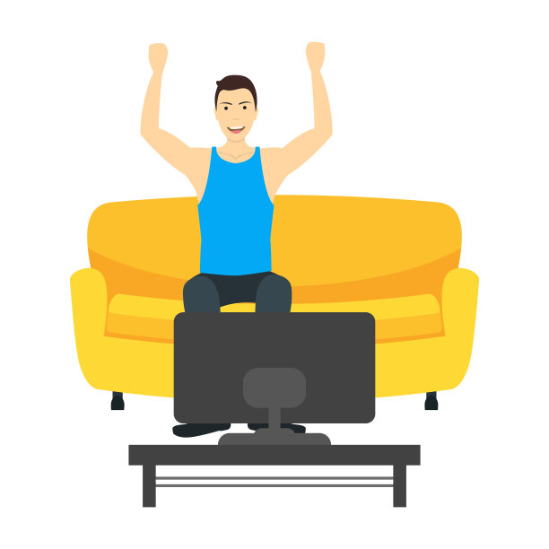 卡通角色男人在沙发上看电视矢量图图片下载