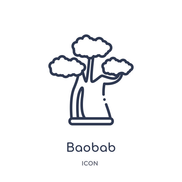 线性猴面包树图标从非洲轮廓集合。细线猴面包树矢量孤立在白色背景。猴面包树时尚插图图片下载