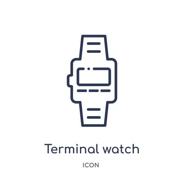 线性终端手表图标从机场终端轮廓收集。细线终端手表矢量隔离在白色背景上。终端手表潮流插画图片下载