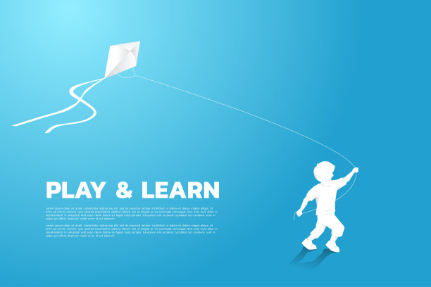 天空中跑着放风筝的男孩的剪影。图片下载