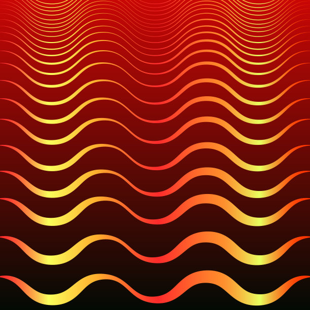 复古抽象的金色波浪在暗红色梯度背景。矢量波西米亚设计模式。线条优雅波浪质感。图片下载