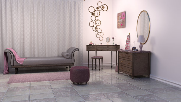 3D插图粉色女性客厅室内图片下载