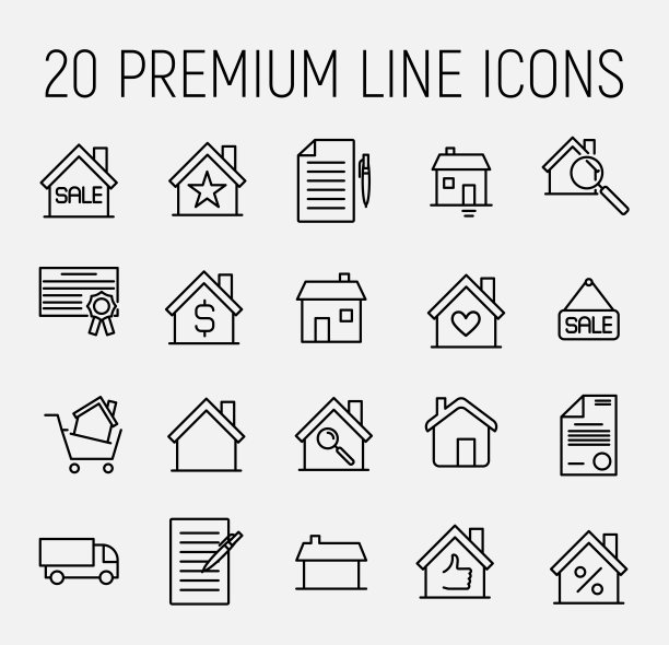 房地产相关的矢量图标集。图片下载