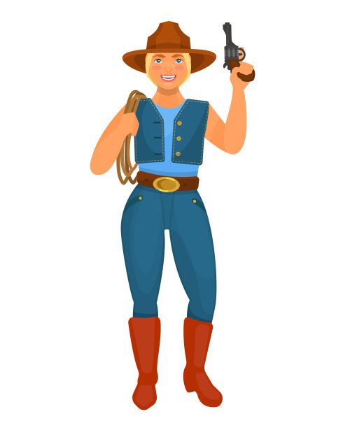 来自西部的牛仔女人，带着枪和套索。图片下载