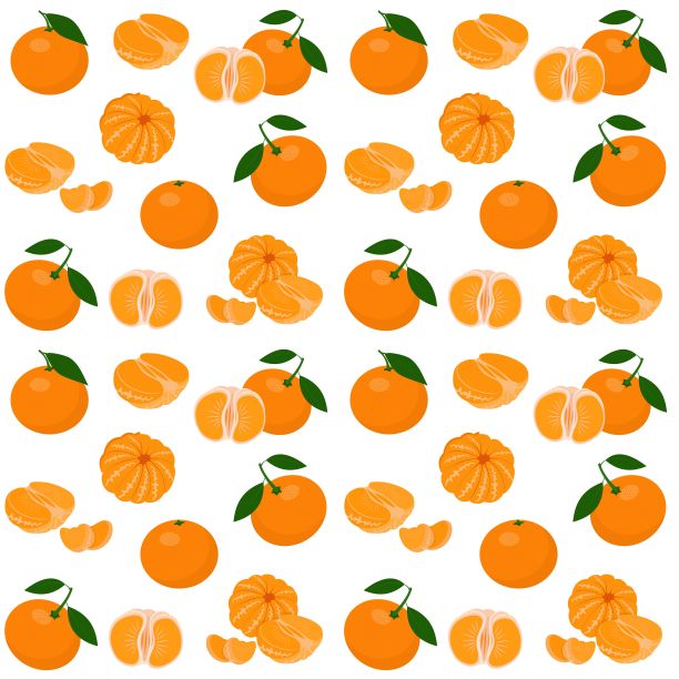 柑橘，柑橘，小柑橘，叶子孤立在白色背景上。柑橘类水果的背景。无缝模式。矢量图图片下载