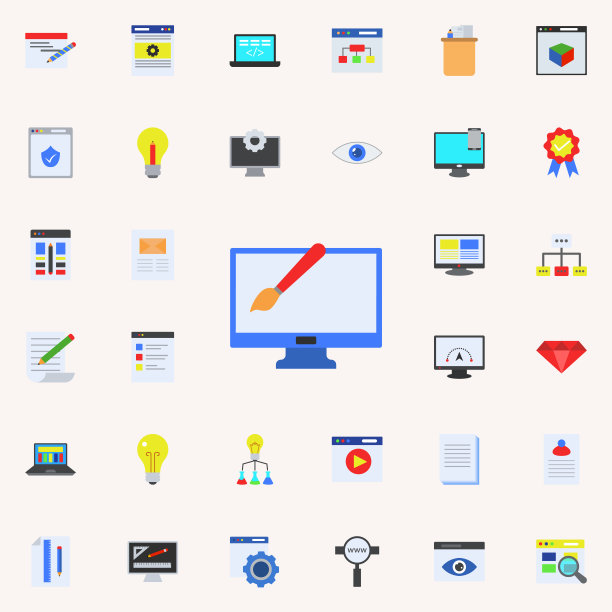 电子绘制彩色图标。编程贴纸图标通用设置为网络和移动图片下载