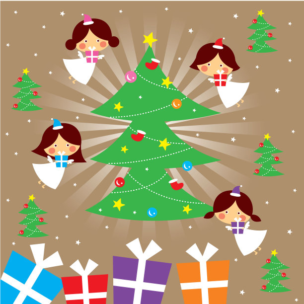 可爱天使小女孩圣诞快乐贺卡向量图片下载