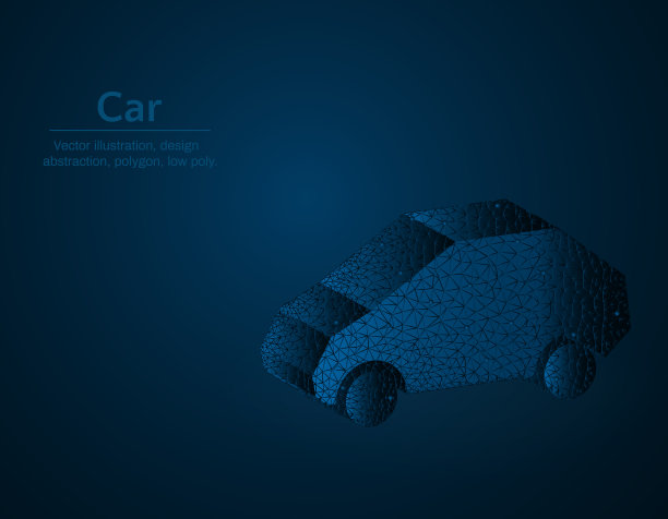 汽车符号低多边形矢量插图，交通多边形图标，汽车概念插图，深蓝色背景图片下载