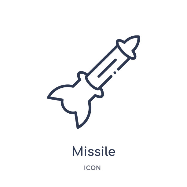 线性导弹图标从陆军和战争大纲收集。细线导弹矢量孤立在白色背景。导弹时尚插图图片下载