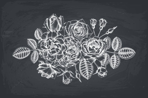 黑板上的玫瑰花束图片下载