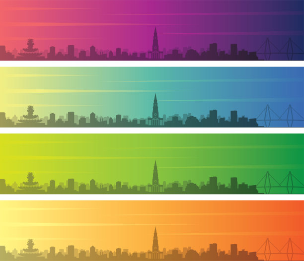 查尔斯顿多色梯度天际线横幅图片下载