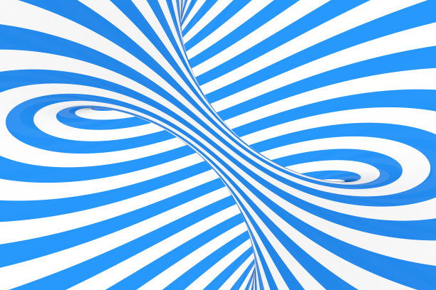 漩涡光学3D错觉光栅插图。对比蓝色和白色的螺旋条纹。几何冬季环面图像与线。图片下载
