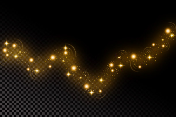 五彩纸屑闪闪发光波。向量金色闪闪的彗星尾巴在黑色的背景。——矢量图片下载