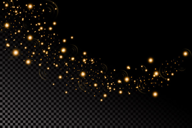 五彩纸屑闪闪发光波。向量金色闪闪的彗星尾巴在黑色的背景。——矢量图片下载