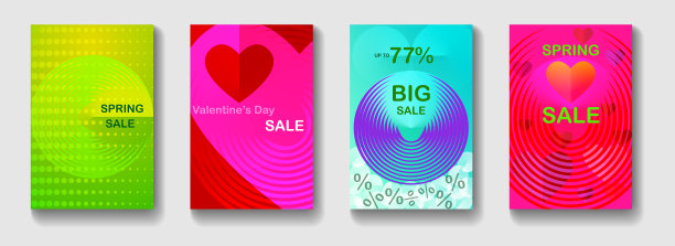 一套彩色卡片与春季销售优惠。时尚艺术，简约风格背景。图片下载