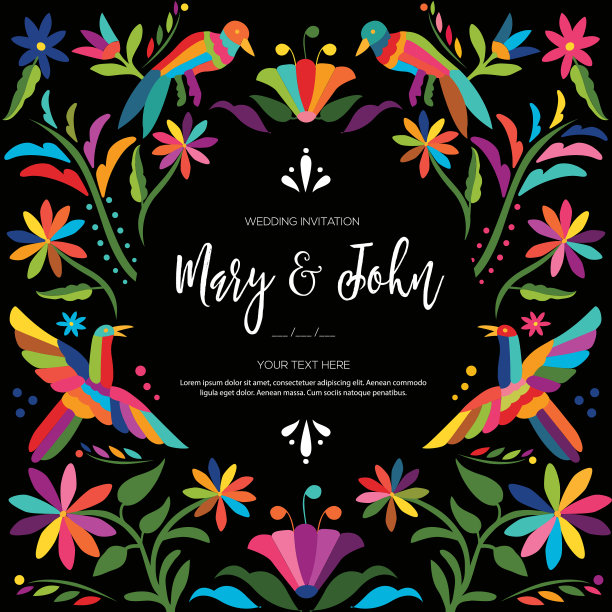 Mexican Traditional Otomí Wedding Invitation - Copy Space图片下载