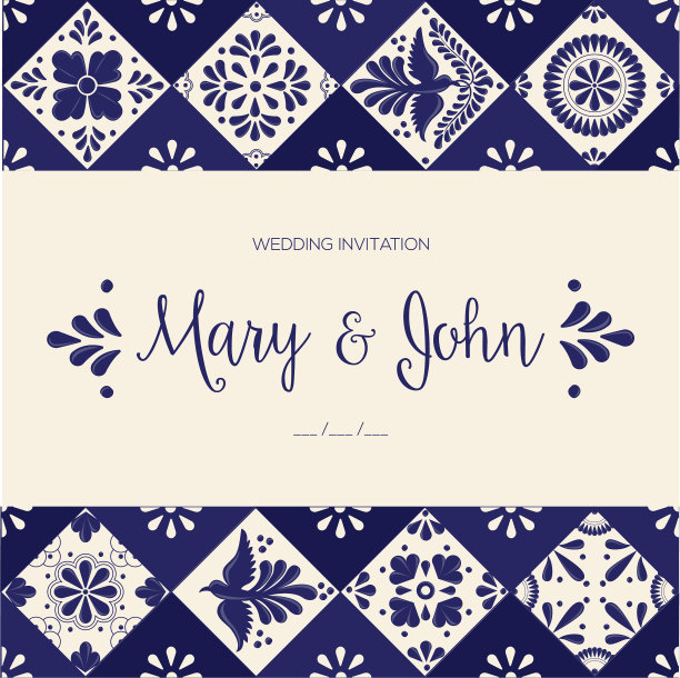 墨西哥塔拉维拉瓷砖婚礼邀请-复制空间图片下载