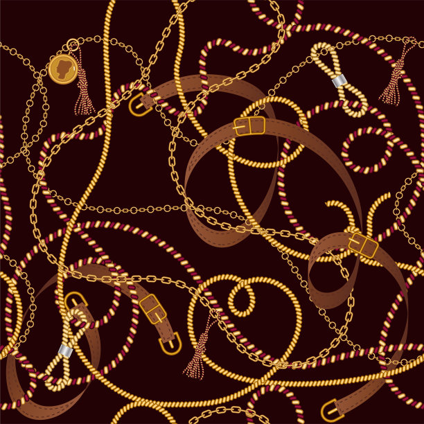 无缝图案与珠宝链和腰带的面料设计。图片下载