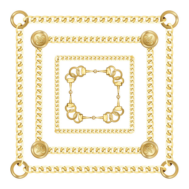 白色背景上的金色方链图案。图片下载