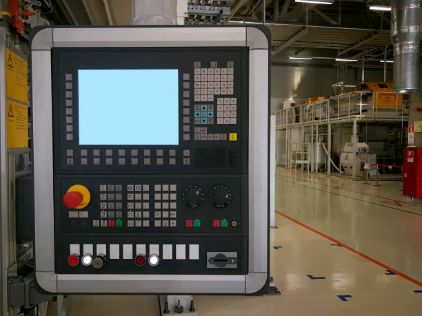 控制面板带有金属切割机的屏幕。特写镜头。图片下载