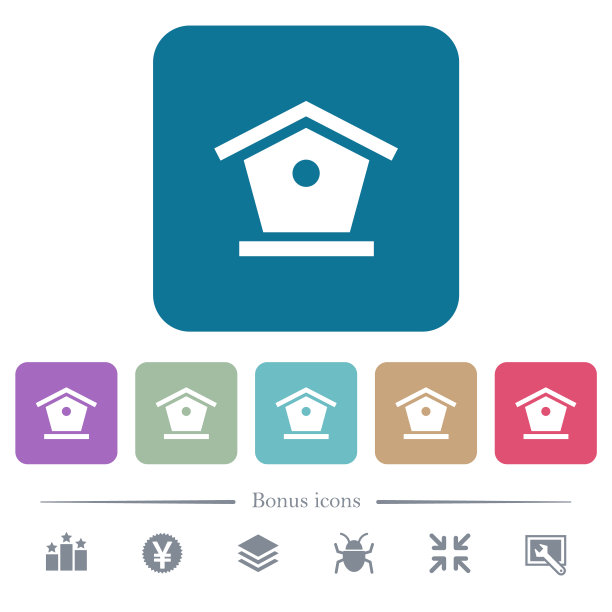 鸟类喂食器平面图标上的颜色圆形方形背景图片下载