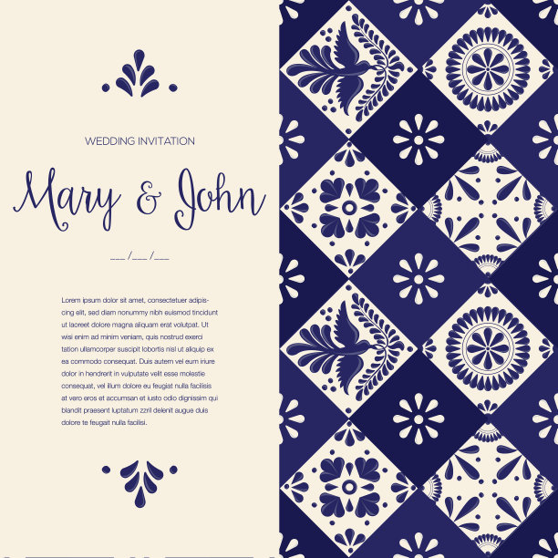 墨西哥塔拉维拉瓷砖婚礼邀请-复制空间图片下载
