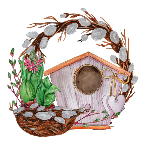 手绘水彩复活节卡片。素材图片