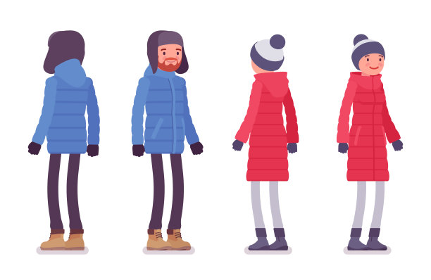穿着羽绒服的时髦男女站着图片下载
