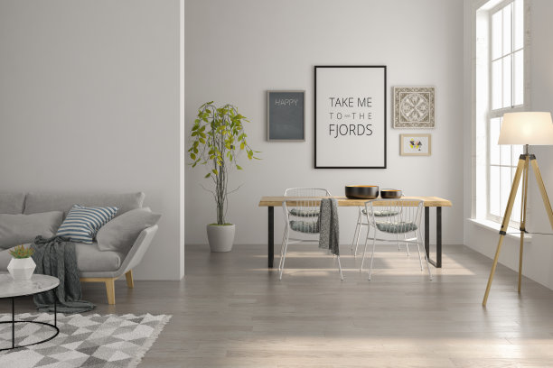 现代客厅内饰，沙发和家具3D效果图图片下载