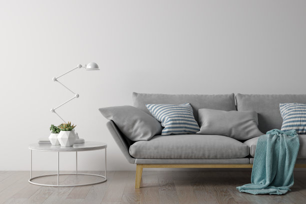 现代客厅内饰，沙发和家具3D效果图图片下载