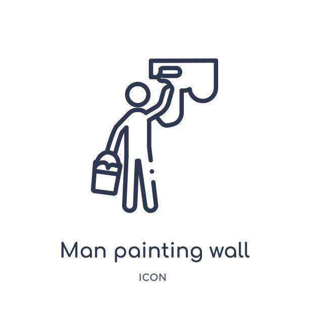 线性人画墙图标从行为大纲集合。细线人画墙矢量隔离在白色背景上。男人画墙潮流插图图片下载